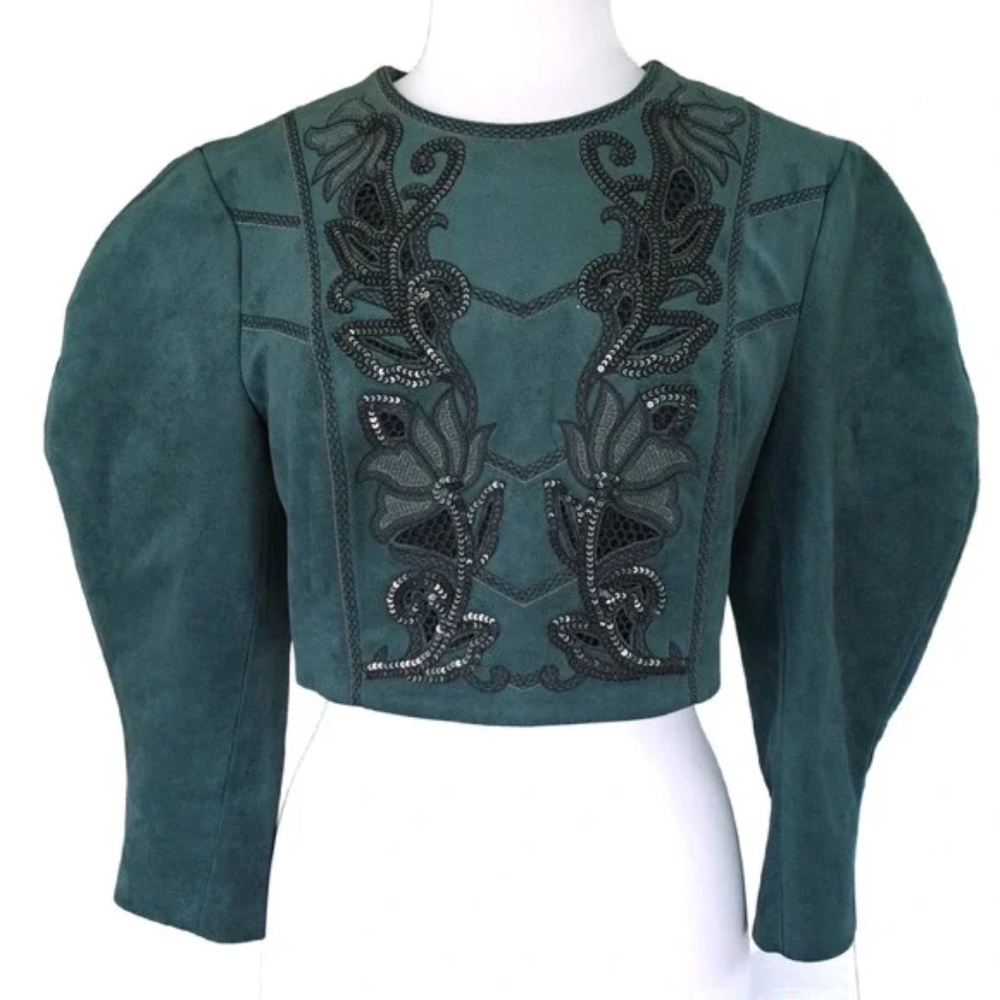 BCBGMaxAzria Spruce Cropped Top Puff Sleeve- Small